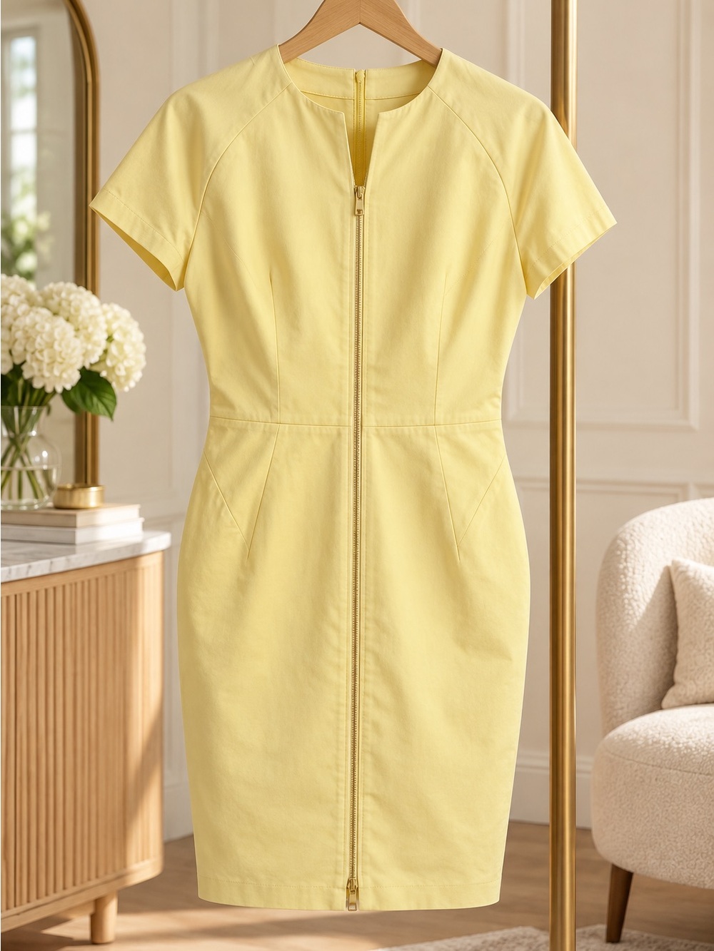 Lafayette 148 New York NWT Yellow Zip Front Sheath Dress Size 8